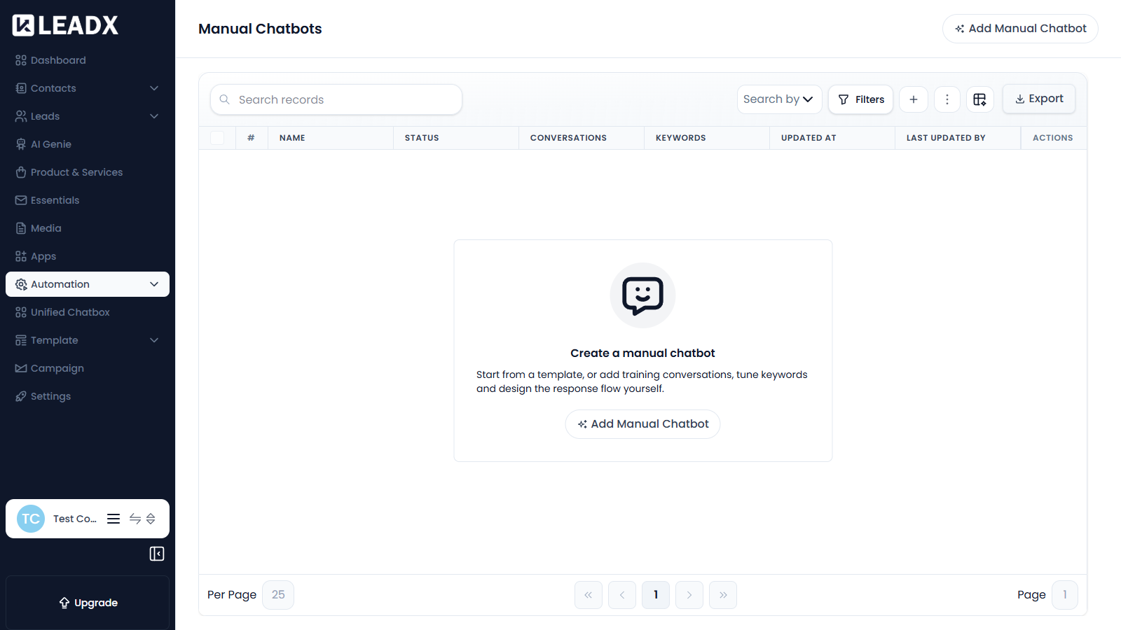 Manual Chatbots empty state