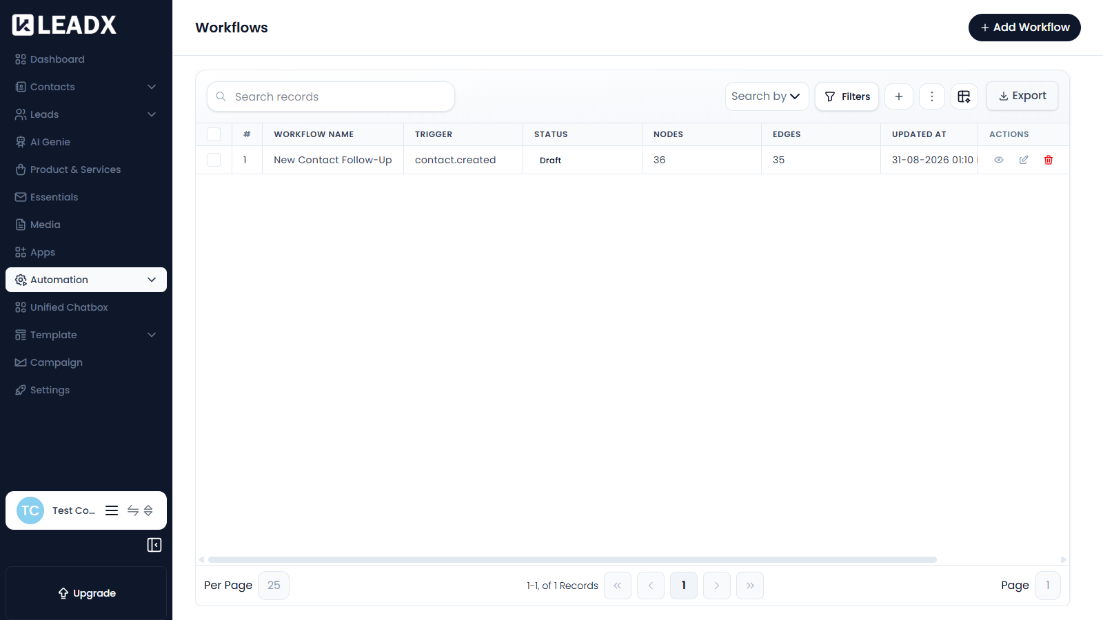 Workflows list