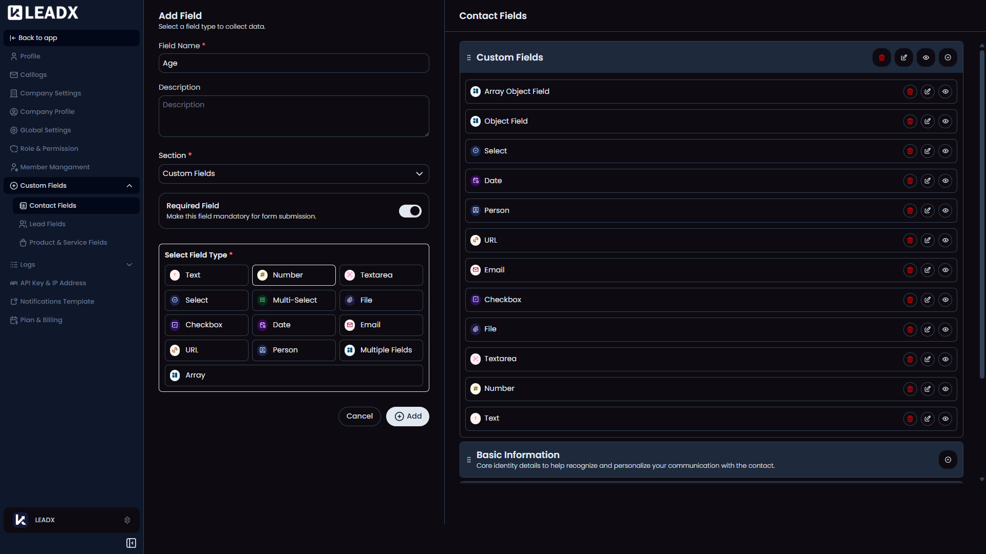 contactscustom-fields placeholder