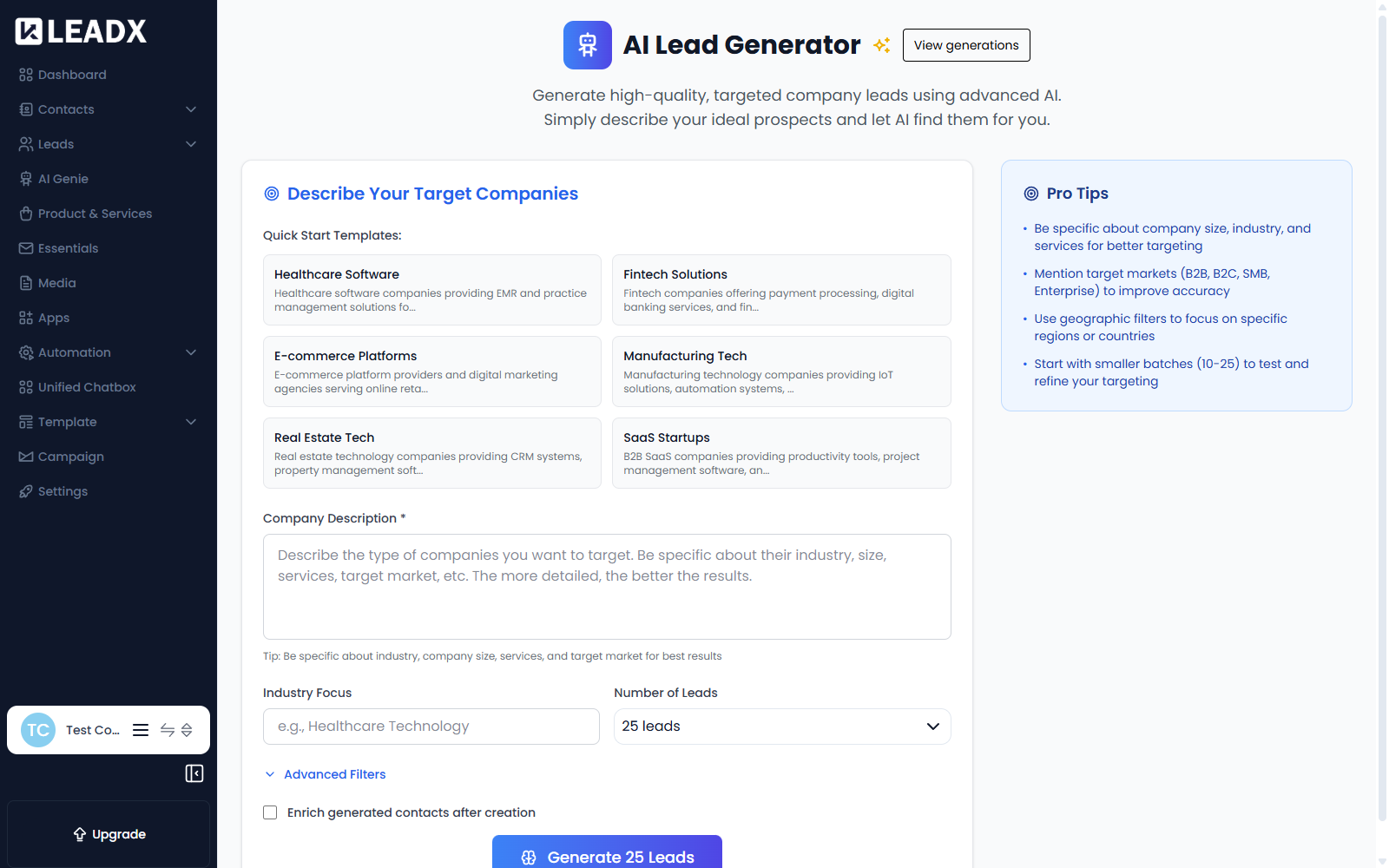 AI Lead Generator form