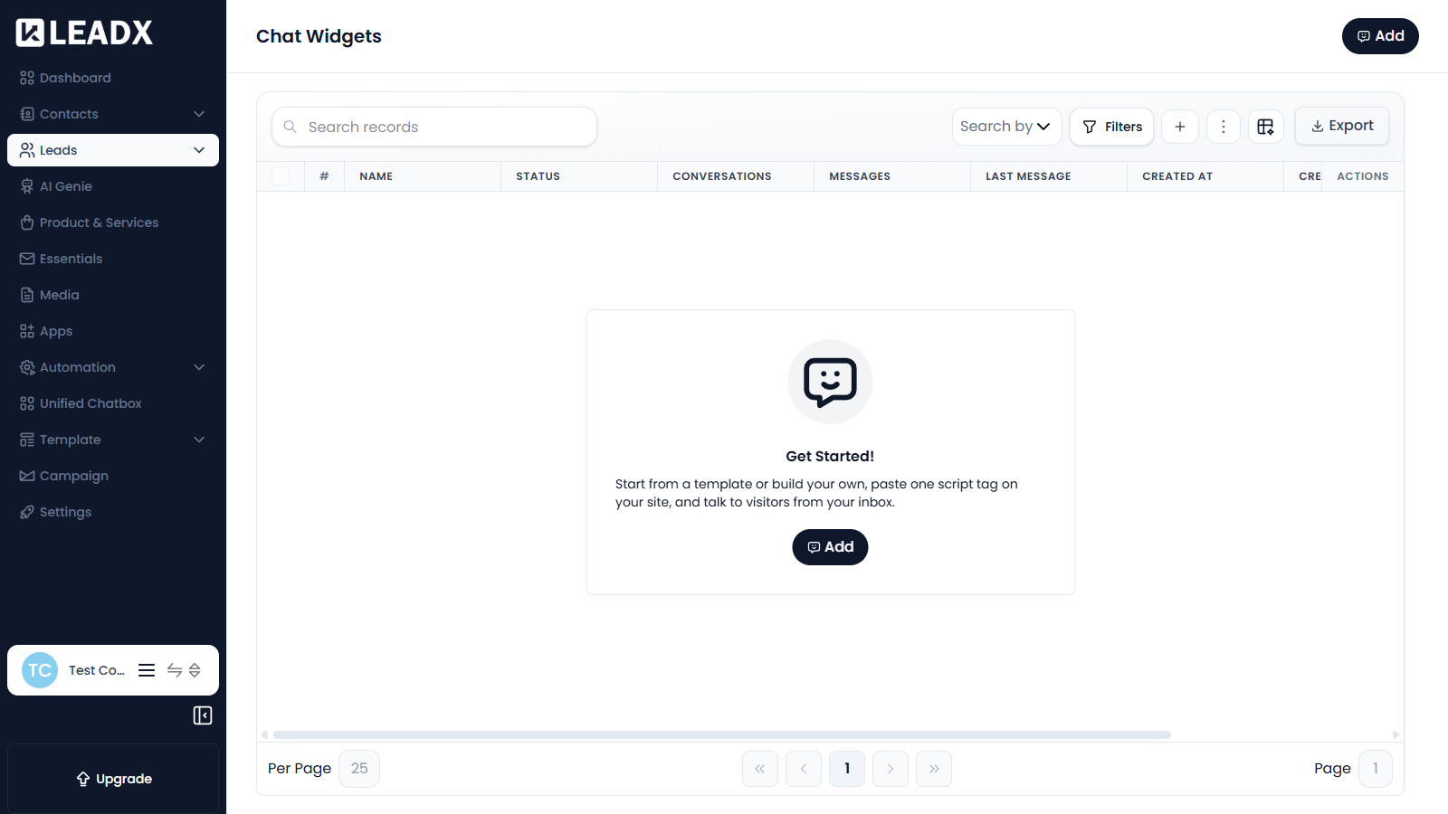 Chat Widgets empty state
