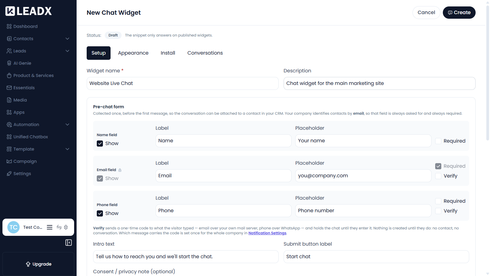 Add Chat Widget