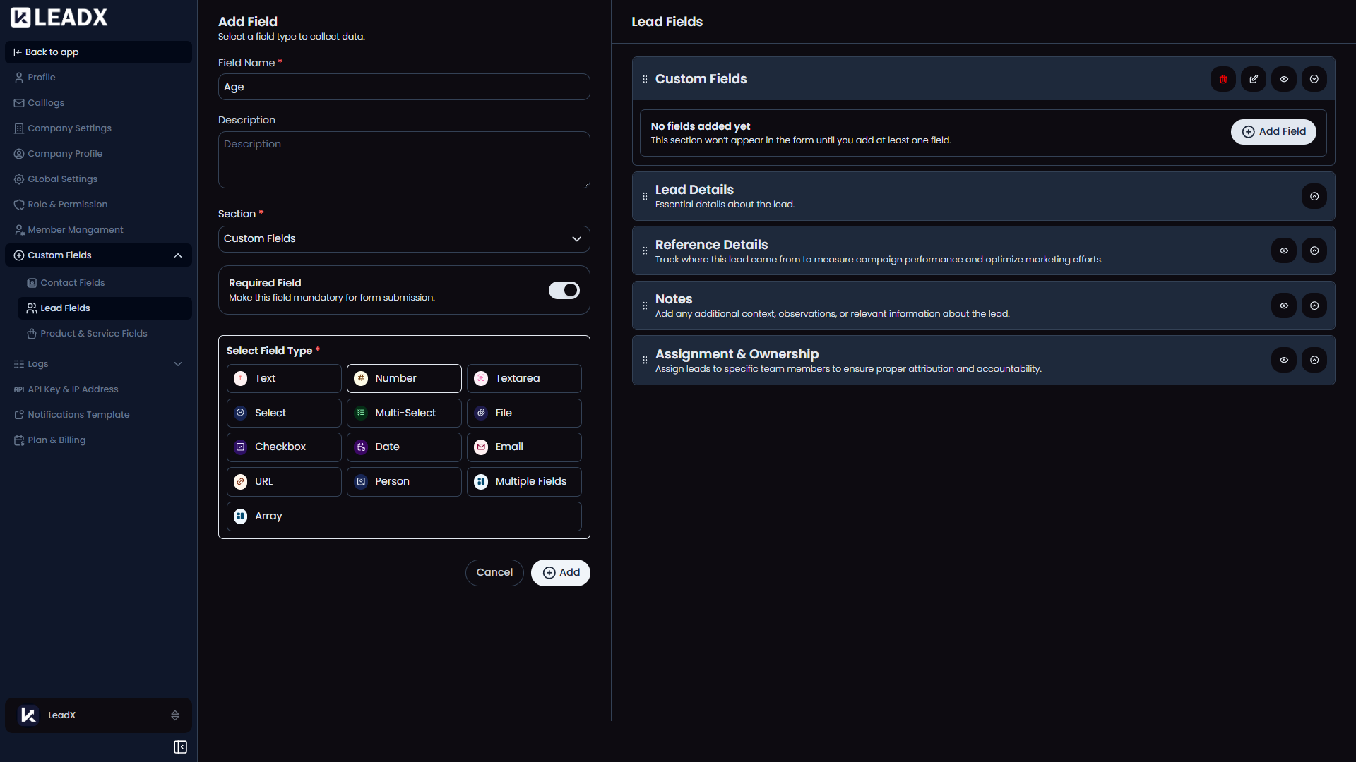 leadscustom-fields placeholder