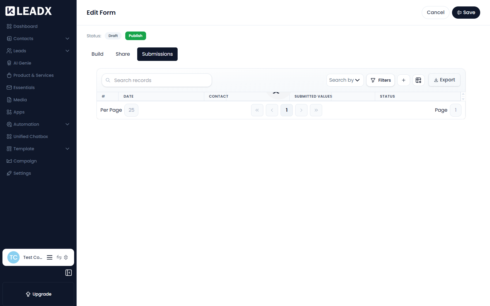 Submissions tab